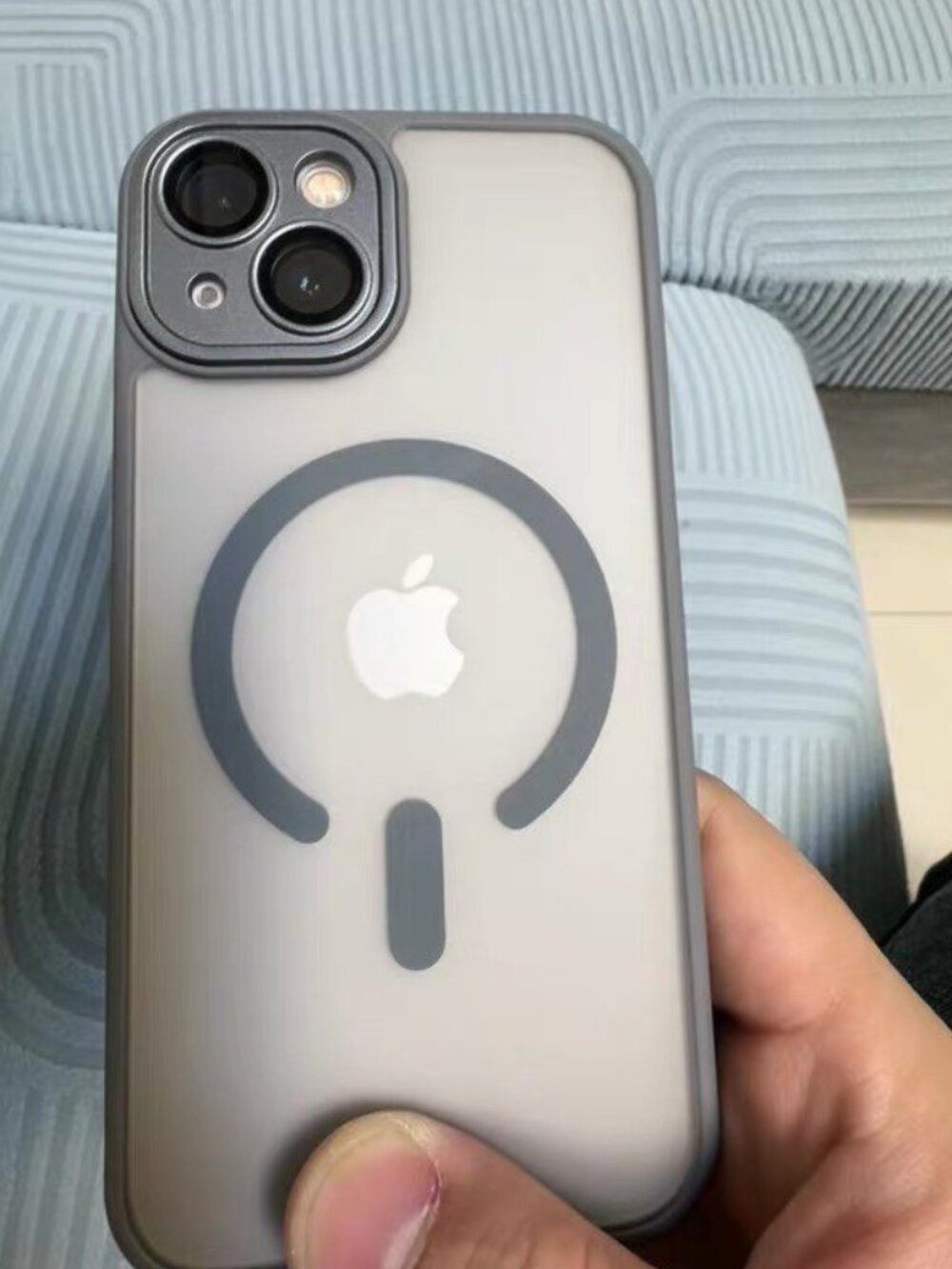 Frosted Clear MagSafe iPhone Case with Gray Border